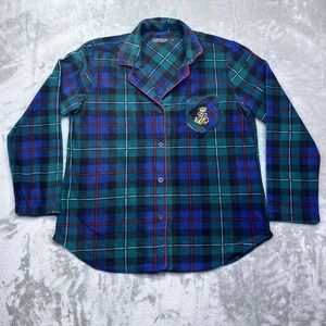 Lauren‎ Ralph Lauren Blue Green Plaid Fleece Pajama Intimate Top Women's Medium